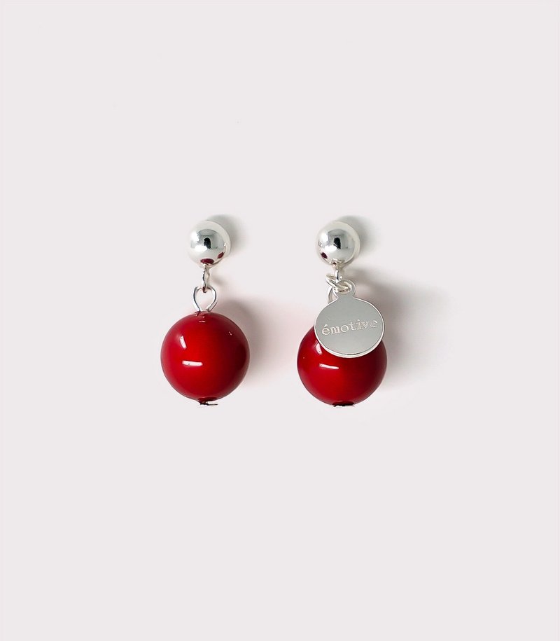 red pearl earring - 耳環/耳夾/耳骨夾 - 珍珠 紅色