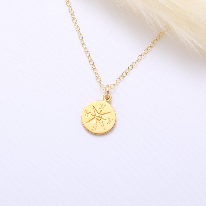 【Angel & Me】Good Luck Compass s925 sterling silver 24k gold plated necklace - สร้อยคอ - เงินแท้ สีทอง