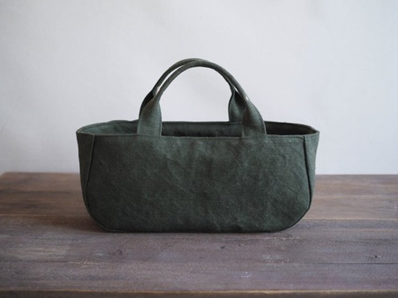 Made-to-order [MILITARY TWILL] Round tote with lid Yokonaga khaki drab - Handbags & Totes - Cotton & Hemp Green