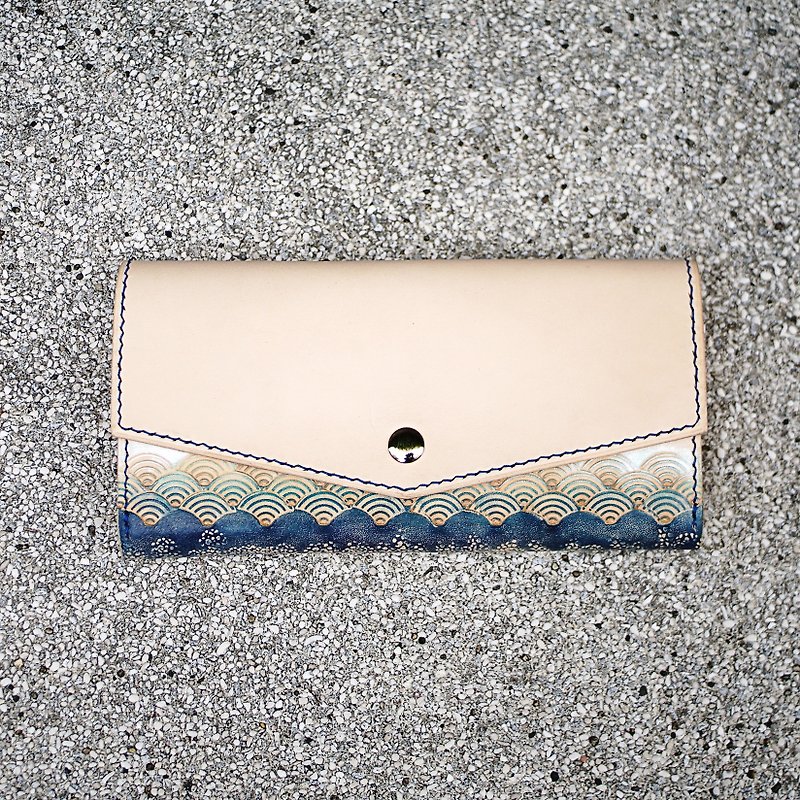 Shanmeng sea oath series - long clip / real leather / hand sewing - Wallets - Genuine Leather Blue