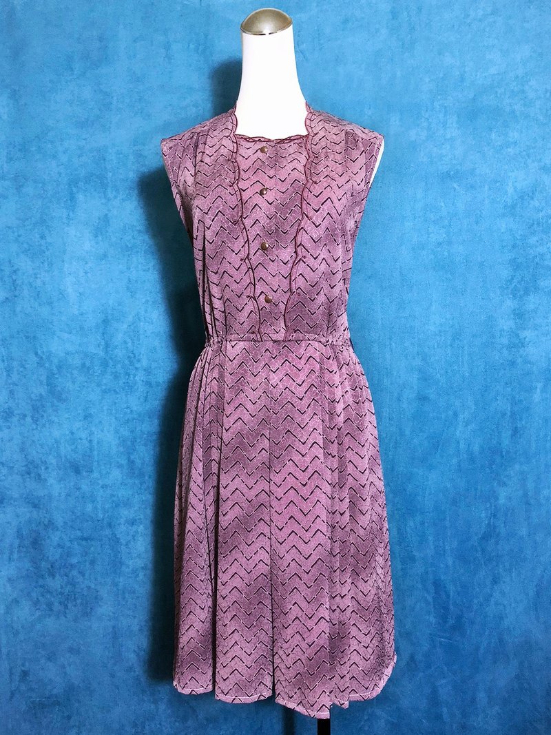刺繡圖騰渲染織紋無袖古著洋裝 / 國外帶回 VINTAGE - 洋裝/連身裙 - 聚酯纖維 粉紅色