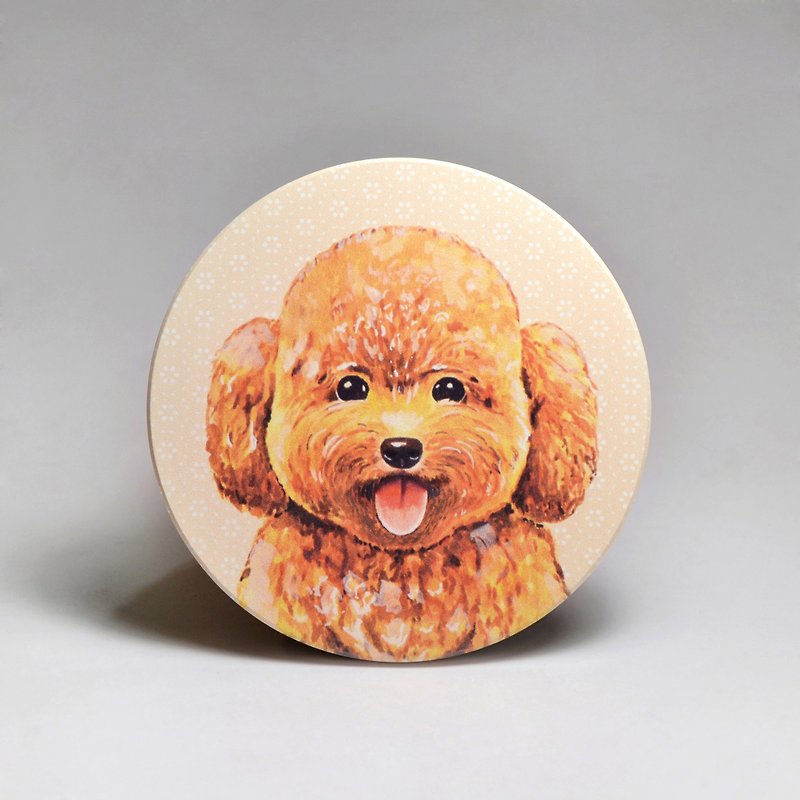 Absorbent ceramic coaster-Poodle (free sticker) (customized text can be purchased) - ที่รองแก้ว - ดินเผา สีส้ม