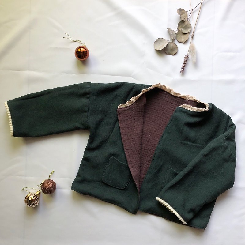 Double-sided lace collar thin coat - เสื้อโค้ด - ผ้าฝ้าย/ผ้าลินิน สีเขียว