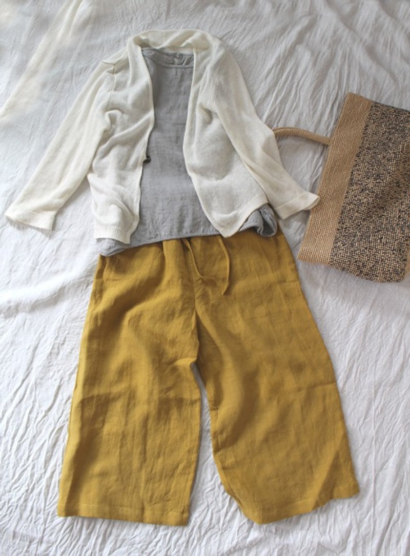 Three-quarter length pants 4 pockets Belgian Linen 40th saffron yellow - Women's Pants - Cotton & Hemp 
