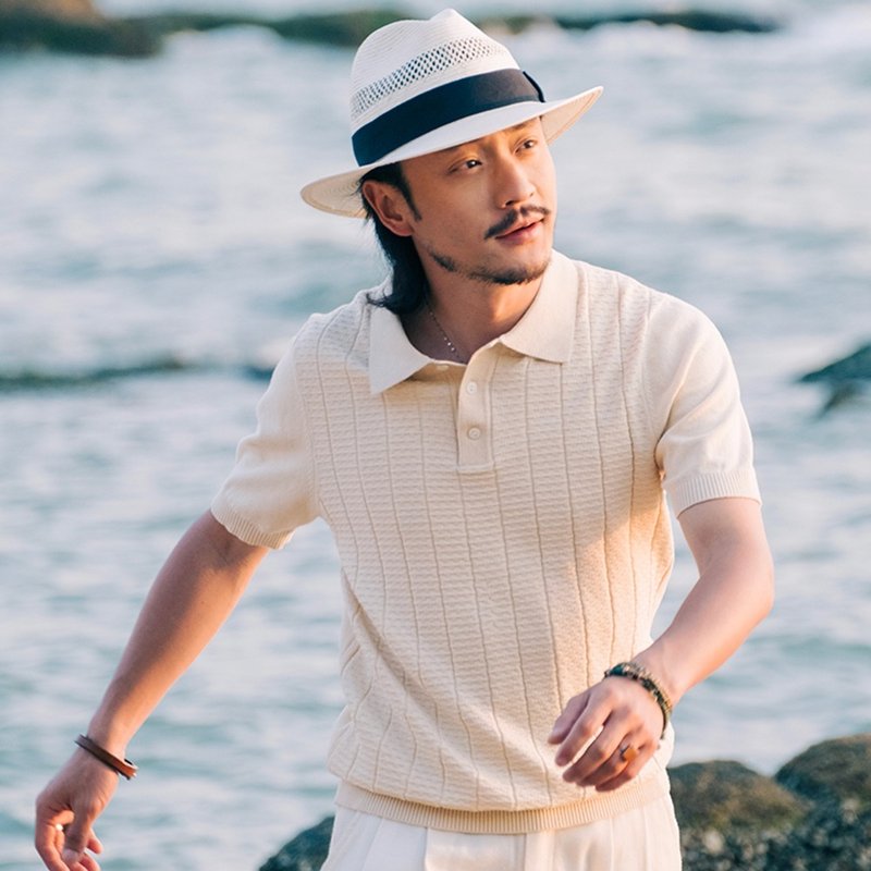 SOARIN英倫復古翻領條紋針織POLO衫(2522P29) - 男毛衣/針織衫 - 棉．麻 白色