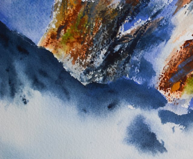 オリジナルの水彩画の山 風景を描く 山の風景 アートワーク - ショップ