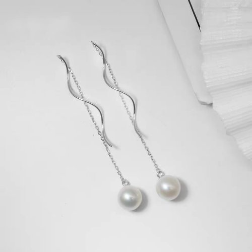 QingYang Jewelry 高級感珍珠流蘇耳釘/耳環/耳墜 防過敏耳線