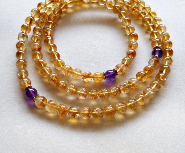 ORLI Jewelry 天然黃水晶108顆念珠酒黃色黃水晶108顆佛珠紫水晶- 設計 