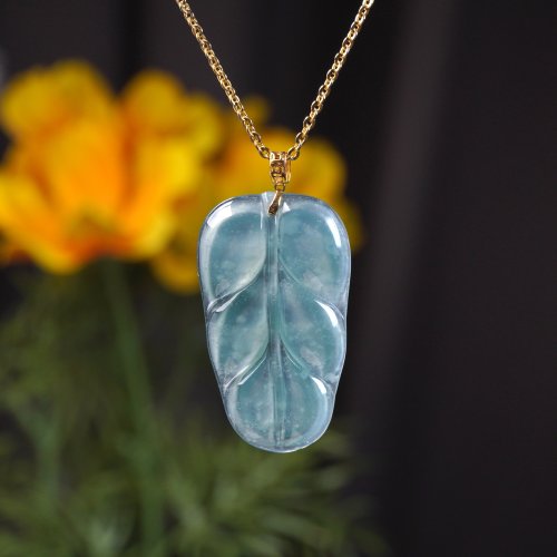 瓔珞珠寶盒 E.L.Jewelry Box 冰種藍水翡翠葉子項鍊 18K金墜頭 | 天然翡翠A貨 | 送禮