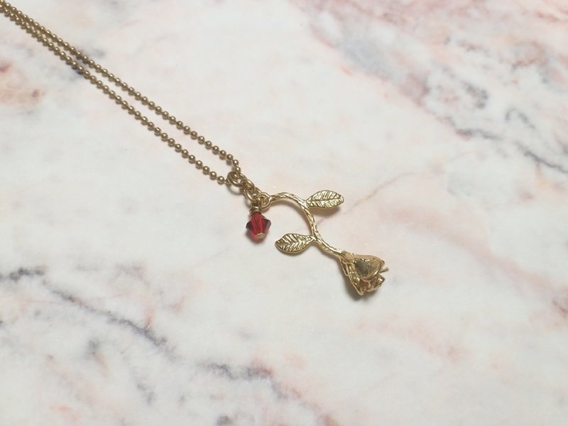 -The Little Prince's Rose- Bronze Necklace - สร้อยคอ - ทองแดงทองเหลือง สีแดง