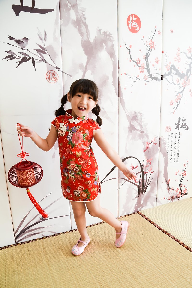 Hand-made children's cheongsam red peony models - Other - Cotton & Hemp 