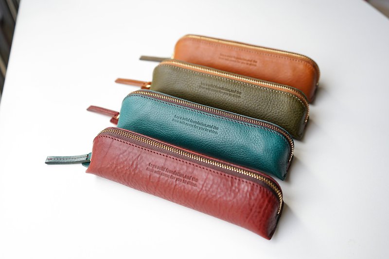 4-color Italian top layer cowhide pencil case - Pencil Cases - Genuine Leather Brown