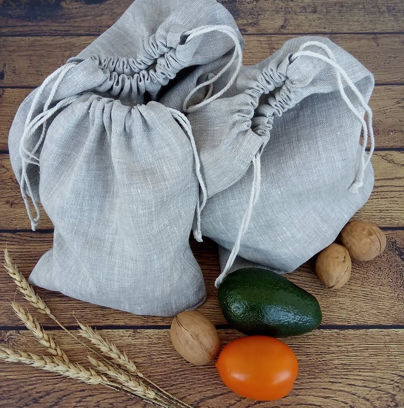 亞麻 調味罐/醬料罐 灰色 - Zero waste reusable produce linen bags for kitchen storage. Sustainable food bag