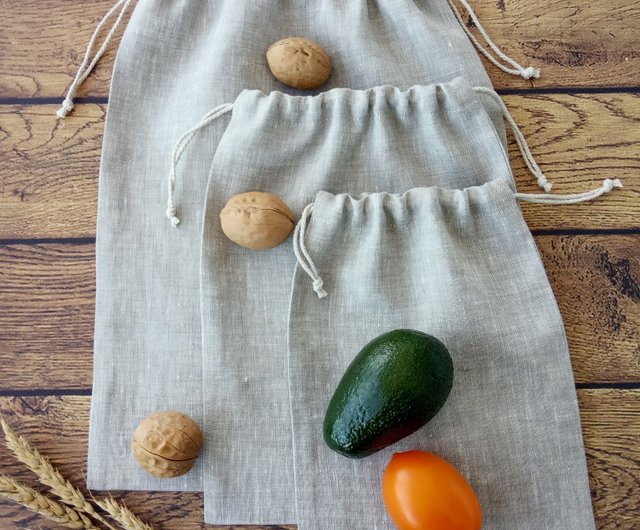 Reusable Linen Bread Bag. Zero Waste Food Storage Bag. Teal Blue Drawstring  Bag. Sustainable Food Storage. Natural Kitchen Linens 