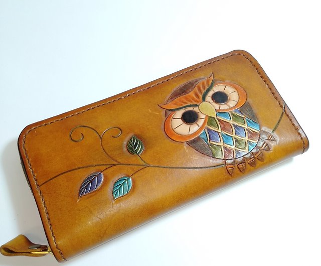 Pinot Leather Carved Long Wallet (Owl) - Shop taiwanpinoco Wallets - Pinkoi