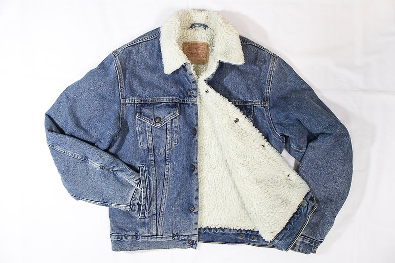 [3thclub Ming Ren Tang] shop cotton denim jacket Levis USA SEPA-002 vintage sherpa jacket - เสื้อโค้ทผู้ชาย - ผ้าฝ้าย/ผ้าลินิน สีน้ำเงิน