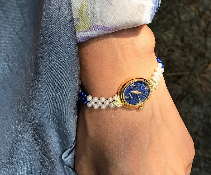 [Lost and find] Lapis Lazuli Bright Pearl Bracelet Watch - Women's Watches - Gemstone Blue