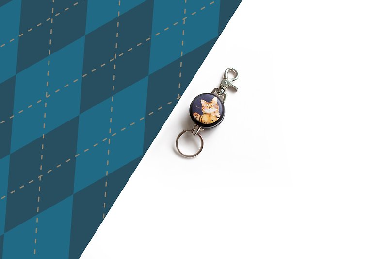 ihaoliu retractable key ring - hand-painted style series / ocelot_AYH23 - Keychains - Other Materials Blue