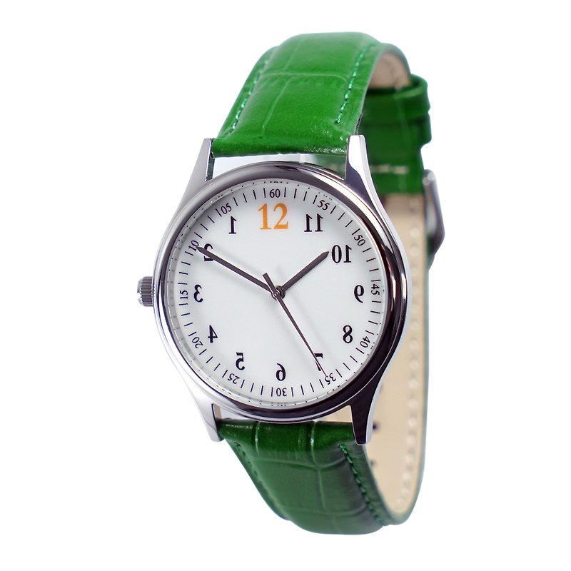 nameless Backwards Watch Green Strap Personalized Gift Free shipping worldwide - นาฬิกาผู้ชาย - โลหะ สีเขียว