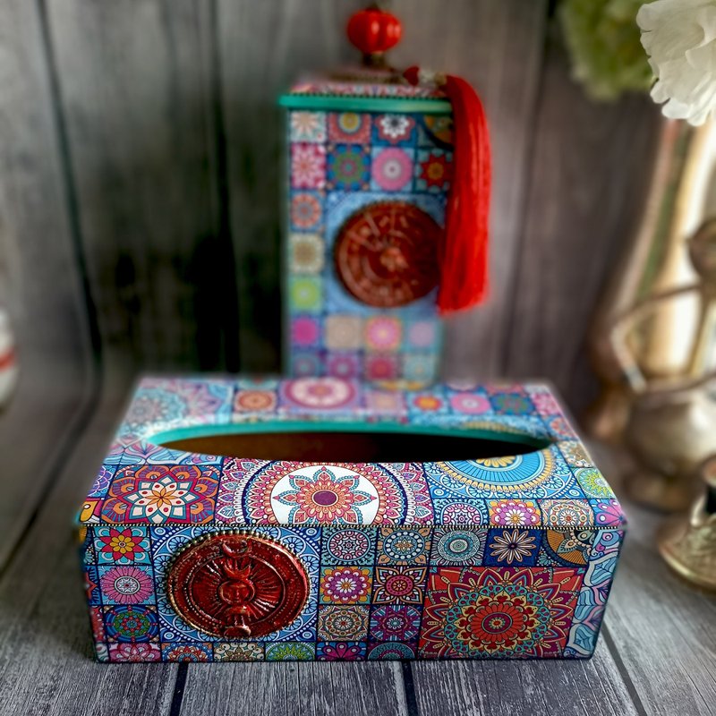 Oriental napkin holder, tissue box cover, Portuguese ornaments, kitchen Decor - Tissue Boxes - Wood Blue