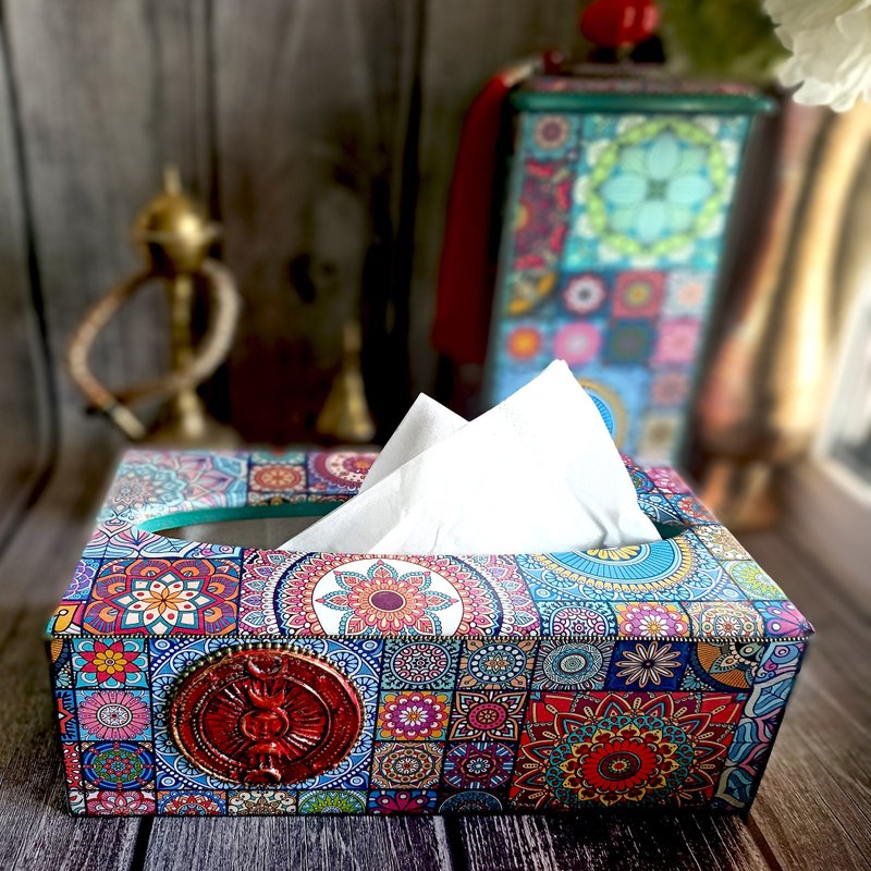 Oriental napkin holder, tissue box cover, Portuguese ornaments, kitchen Decor - 面紙盒 - 木頭 藍色