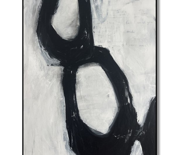 キャンバスアート 抽象画 油絵 絵画 モダン モノトーン モノクロ 波 高級感 キャンバスに描かれた大きな抽象幾何学模様の白黒絵画 モダン
