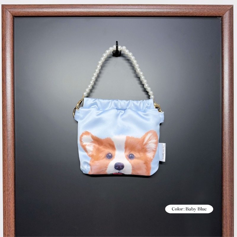 Made in Hong Kong - Shrapnel Gold Coin Purse Pinch Bag Corgi Corgi Mini Handbag Pet Corgi - Coin Purses - Silk Blue