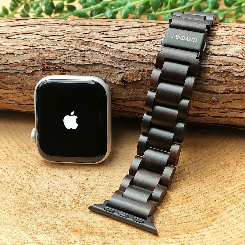 [Wooden band] EINBAND Apple Watch Natural wood band Wooden belt 20mm [Sandalwood] - นาฬิกาผู้หญิง - ไม้ สีนำ้ตาล