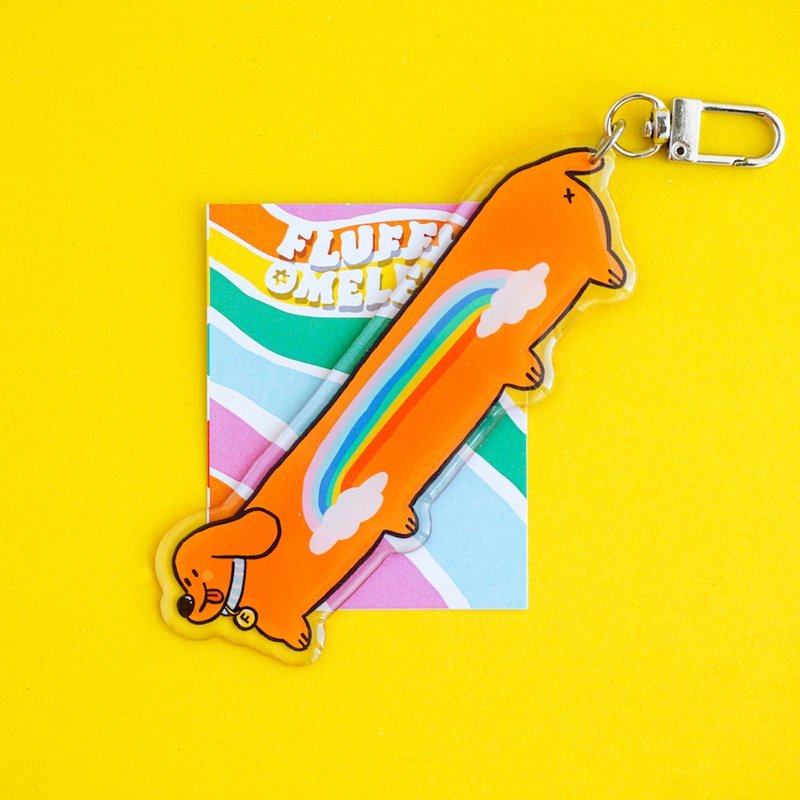 Fluffy Omelet - Keychain / Pin / Phone Grip - SAUSAGE DOG - Keychains - Acrylic Orange