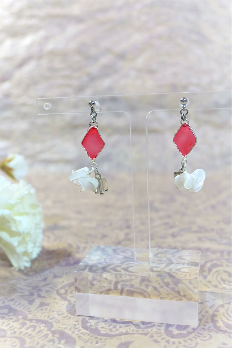 Fairy tale series NO.104 square/crystal flower resin earrings - Earrings & Clip-ons - Resin 