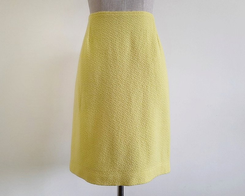 GENNY Vintage Yellow Mini Skirt Womens Short Wool Back Slit Large L 30 Waist - กระโปรง - วัสดุอื่นๆ สีเหลือง