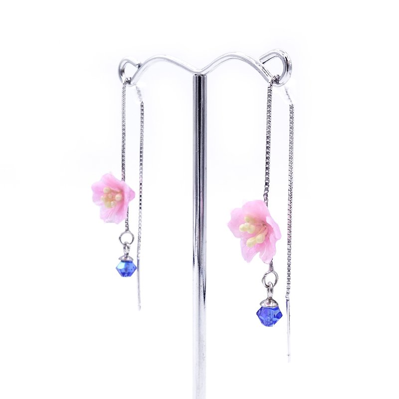 Pamycarie Night-Sakura Floral Ear Chains - Earrings & Clip-ons - Clay Pink