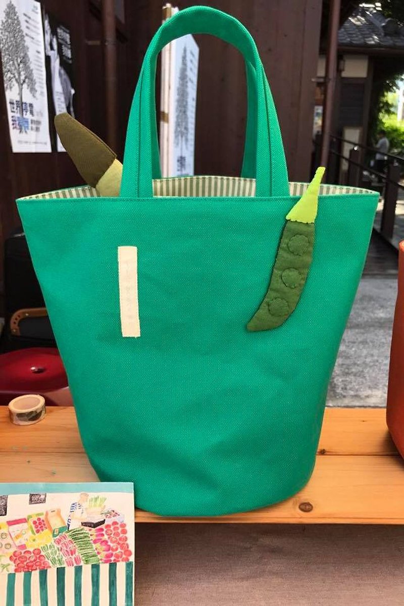 綠豌豆手提袋/便當袋/郵差綠底 - 手提包/手提袋 - 棉．麻 
