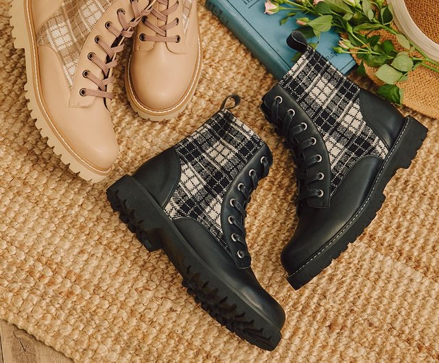 ストレッチ軽量ミリタリーブーツフレンドリーサイズ36-45_黒と白