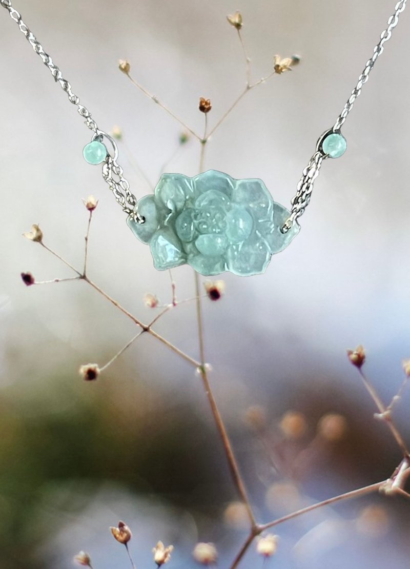 Clavicle chain II Burmese jade glue-feel ice blue - สร้อยคอ - หยก 