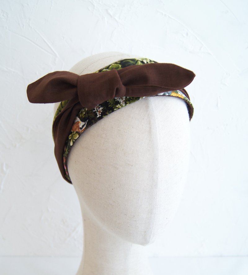 Double-sided tie headband / secluded forest - เครื่องประดับผม - ผ้าฝ้าย/ผ้าลินิน สีม่วง