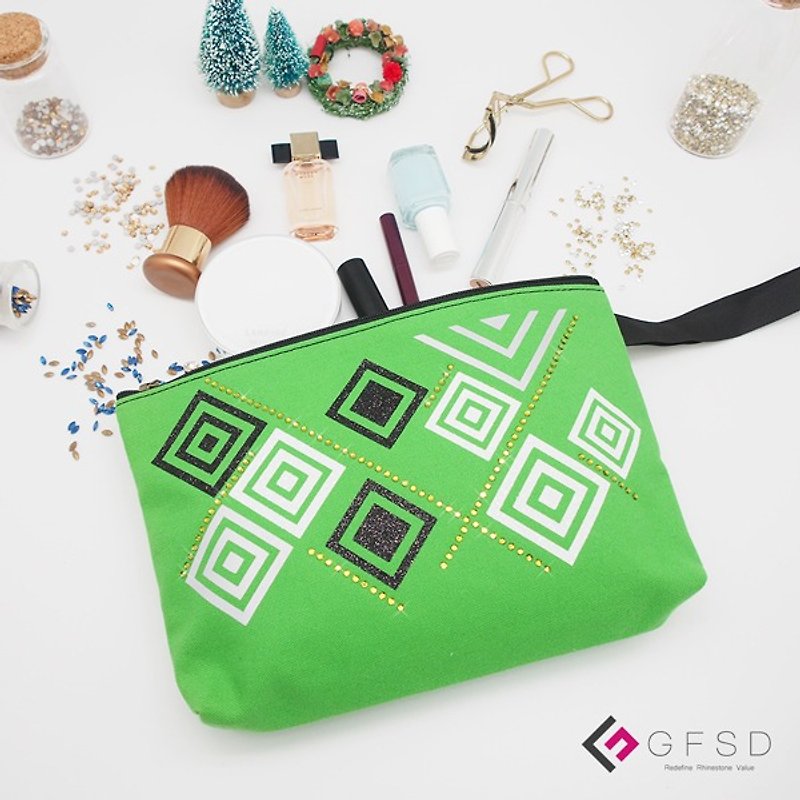 [GFSD] Rhinestone Boutique-Simple Series-Apple Green [Levels] Portable Universal Cosmetic Bag - กระเป๋าถือ - ผ้าฝ้าย/ผ้าลินิน สีเขียว