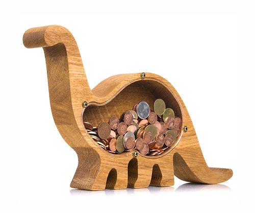 WOODPRESENTS Dinosaur Piggy Bank for Boys and Girls – Durable and Practical Money Saving Box