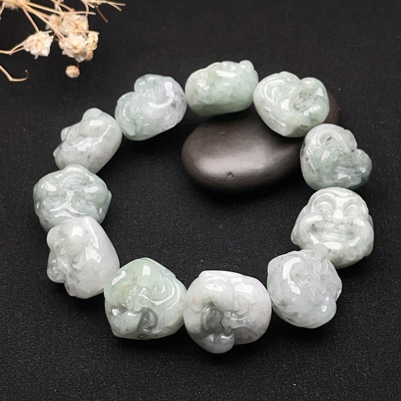 冰糯飄綠翡翠彌勒佛手鍊 | 天然緬甸玉翡翠A貨 | 送禮 - 手鍊/手環 - 玉石 綠色