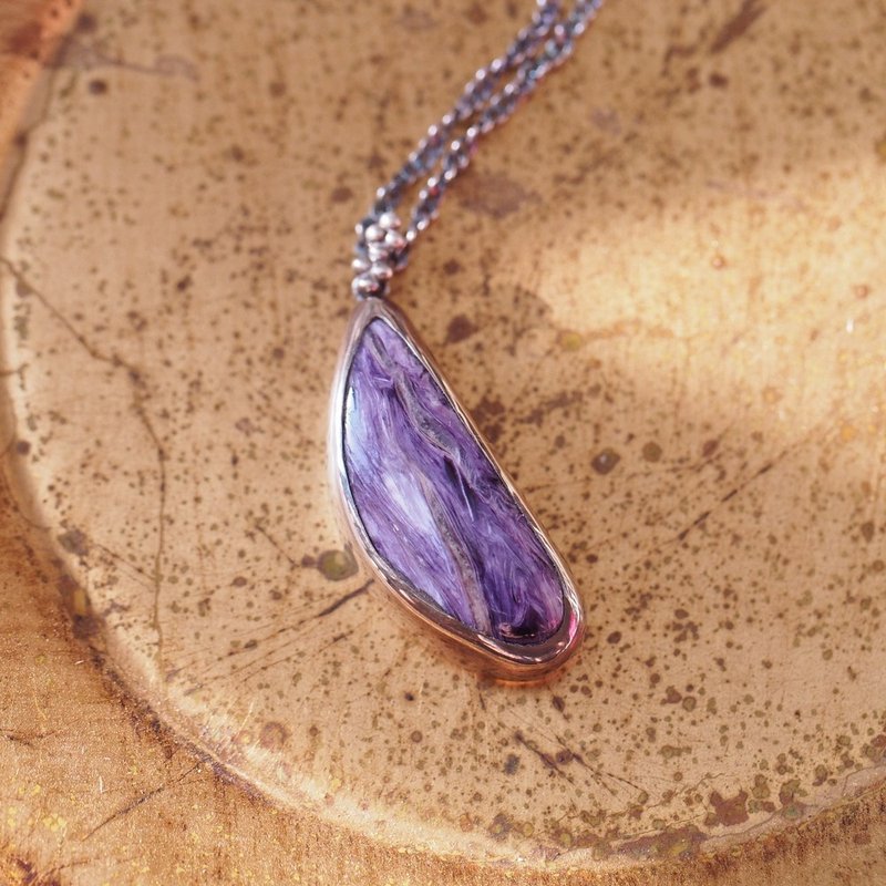紫龍晶 查羅石 手工純銀項鍊 硫化處理 Charoite - 項鍊 - 半寶石 紫色