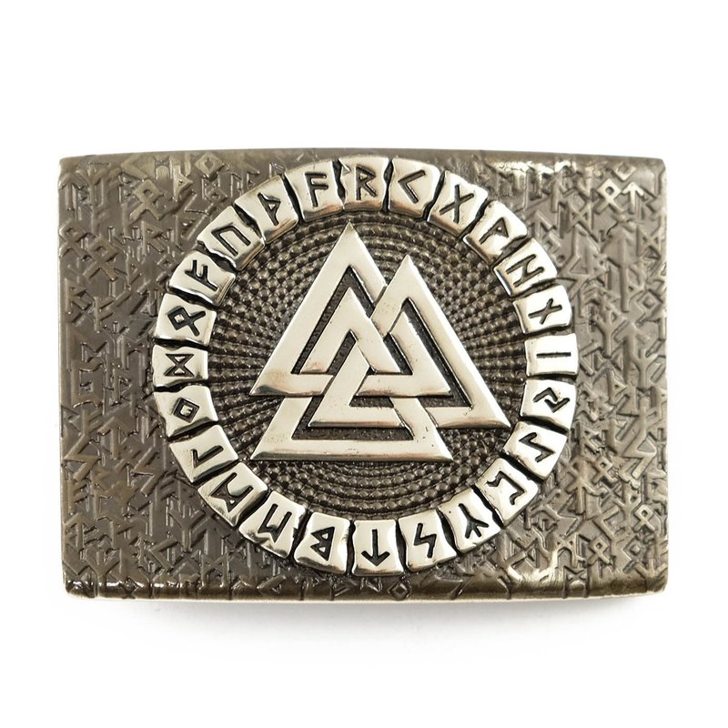 Valknut soild german silver belt buckle, Scandinavian Runes nickel silver belt - 皮帶/腰帶 - 其他材質 銀色