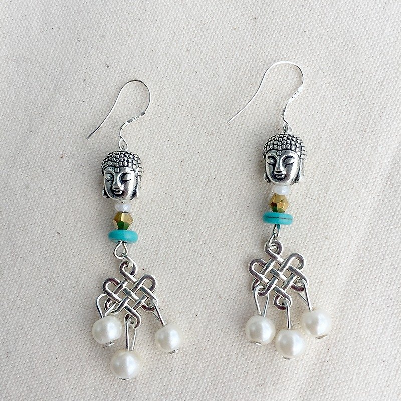 YAYI Yoga Buddha head yoga earrings - Earrings & Clip-ons - Other Materials White