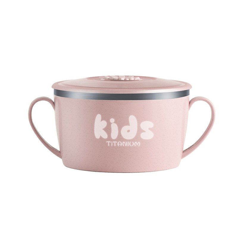 Ti-living Pure Titanium Antibacterial Children-Sealed Double Handle Bowl-Large-450ml-Powder - จานเด็ก - โลหะ สึชมพู