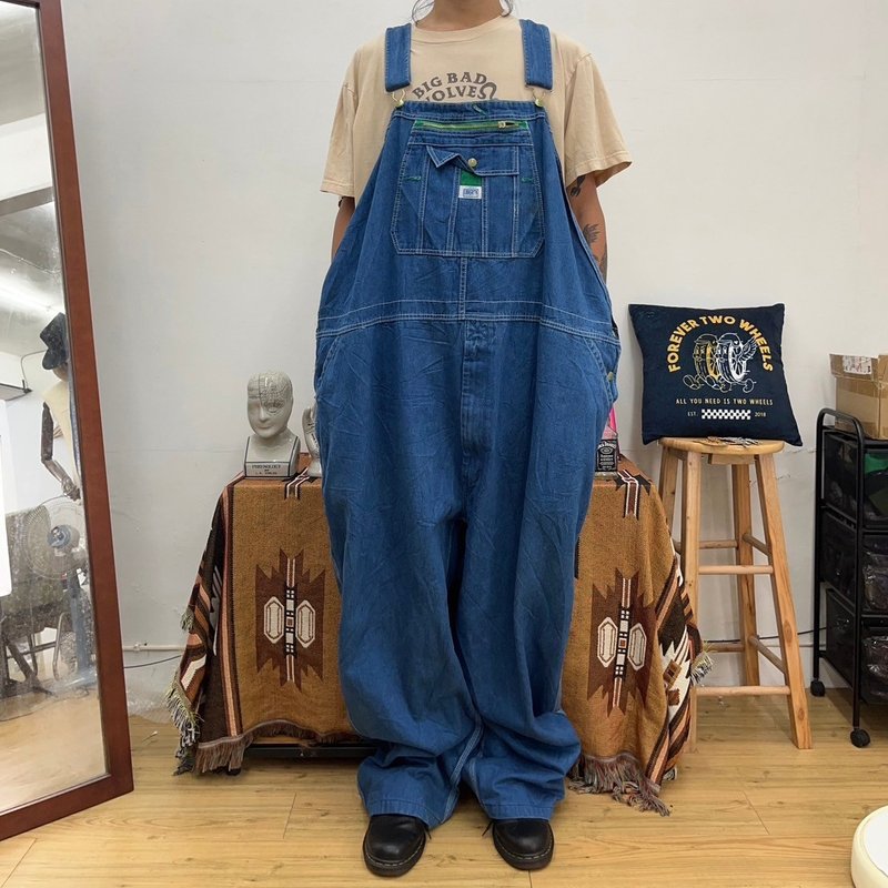 LIBERTY denim overalls vintage overalls second-hand large size - กางเกงขายาว - ผ้าฝ้าย/ผ้าลินิน สีน้ำเงิน