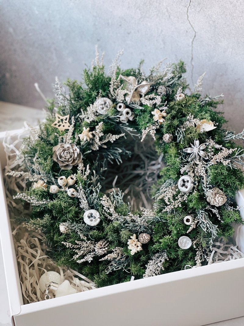 [Silver Mist Winter Song] Everlasting Cedar Christmas Wreath/Exchange Gift/Christmas Gift Box - Dried Flowers & Bouquets - Plants & Flowers Silver