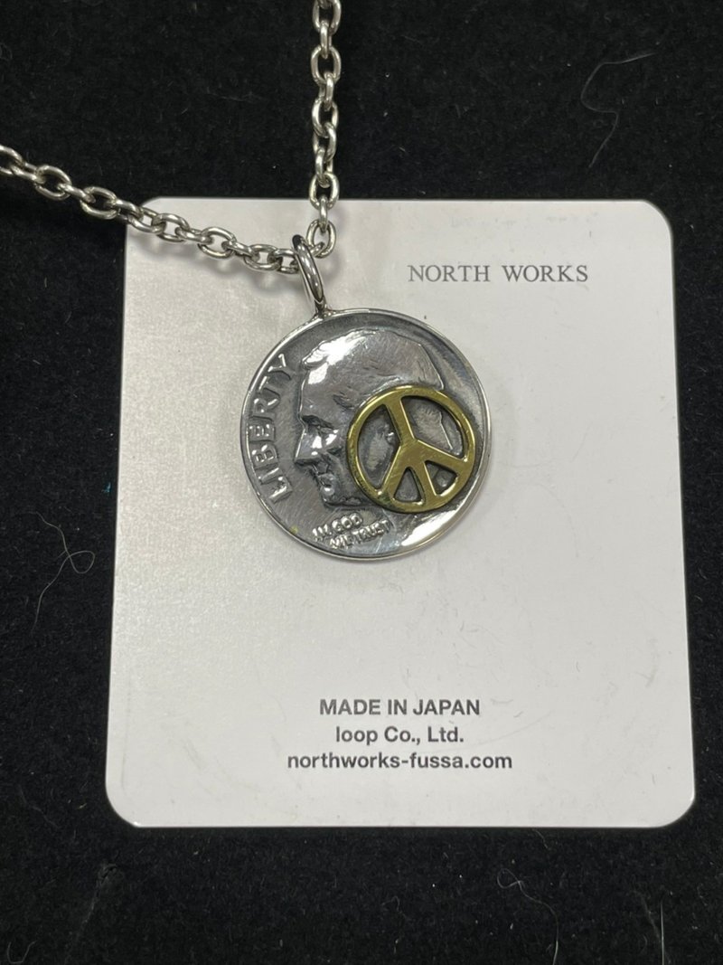 Japan North Works N-303 Bronze Peace Sign Silver Coin Necklace Vintage Coin Sterling Silver Necklace - Necklaces - Sterling Silver 