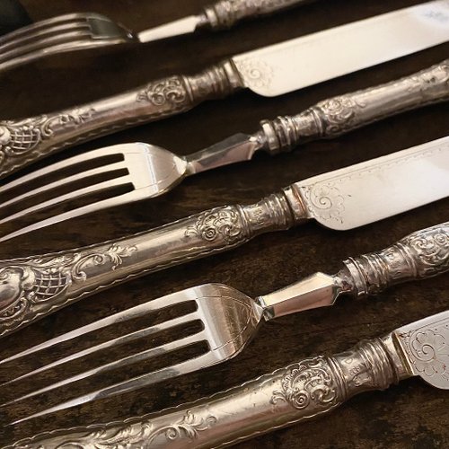 ドイツ第二帝政時代 - 装飾的なスターリングシルバー800ハンドル