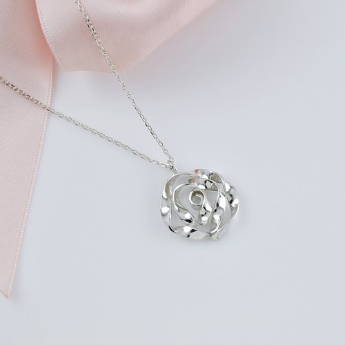 GreenRock Jewelry 手捲玫瑰長項鍊 925純銀
