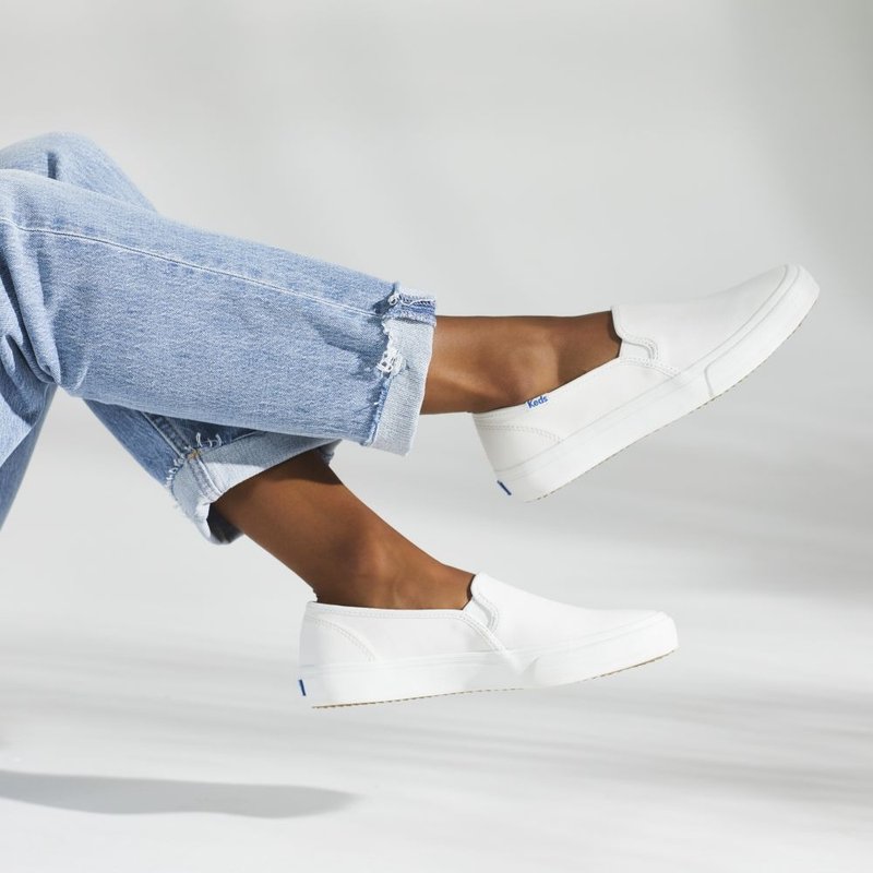 Keds DOUBLE DECKER LEATHER Slip-On Shoes Glacier White WH59799 - รองเท้าลำลองผู้หญิง - วัสดุอื่นๆ 