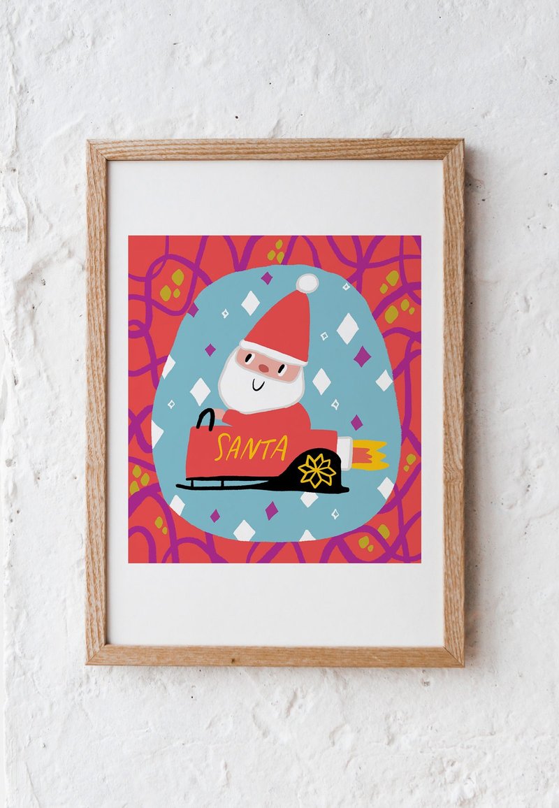 Santa Rocket Sledge Art Print - โปสเตอร์ - กระดาษ สีแดง